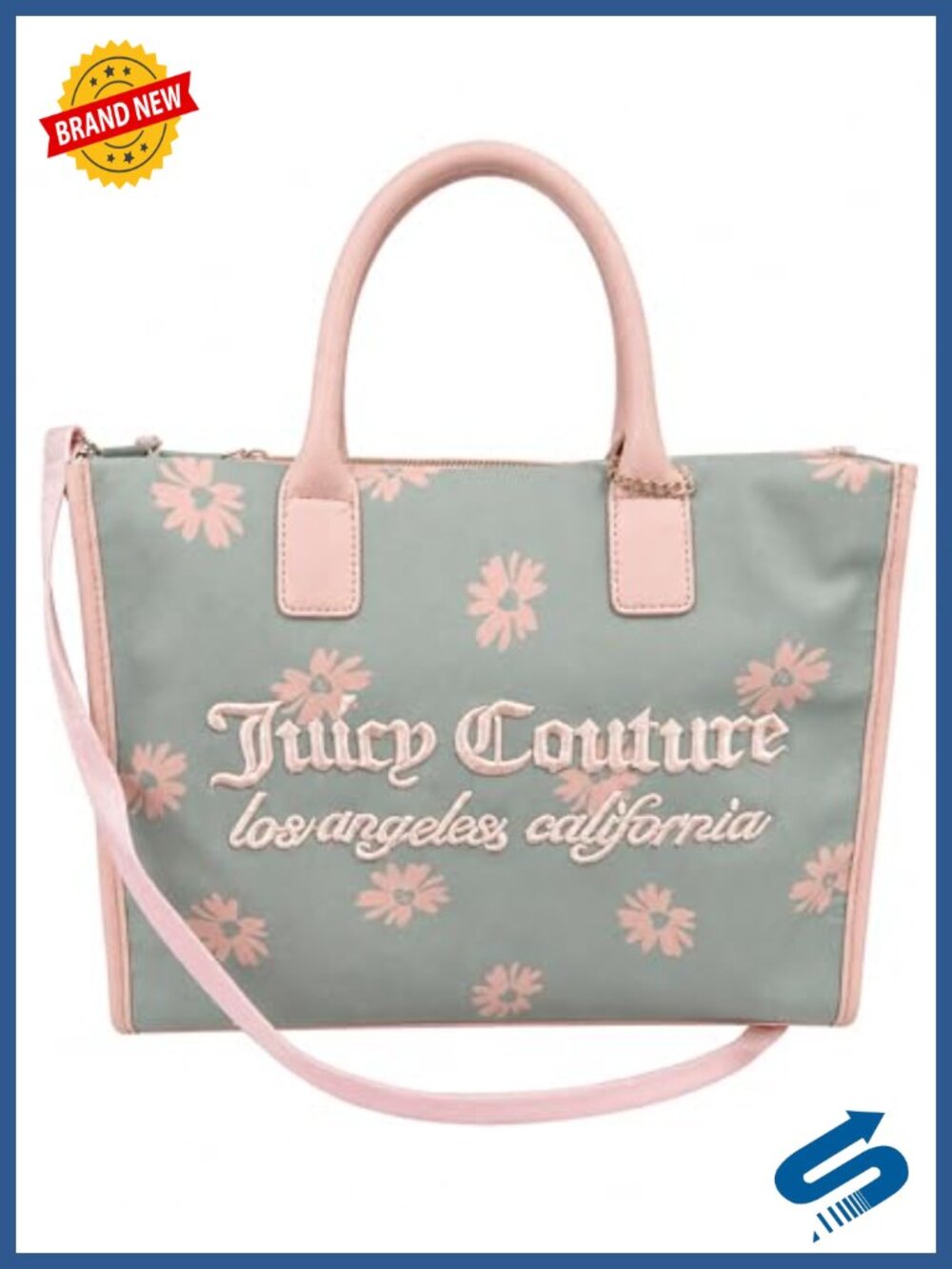 Juicy Couture Daisy Floral Print Denim Tote Bag with Removable Strap